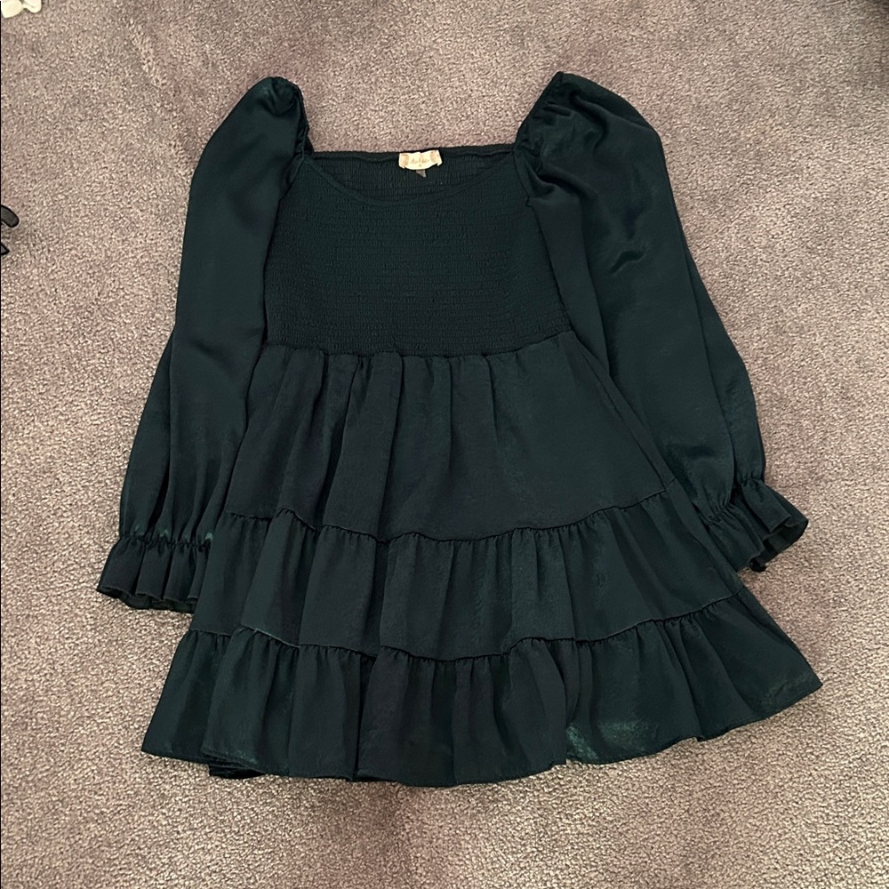 Altar'd State Dark Tiered Long Sleeve Dress